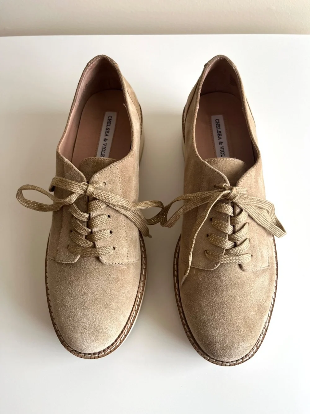 Chelsea & Violet Irena Suede Oxford Platform Shoes Women's Size 9M Beige